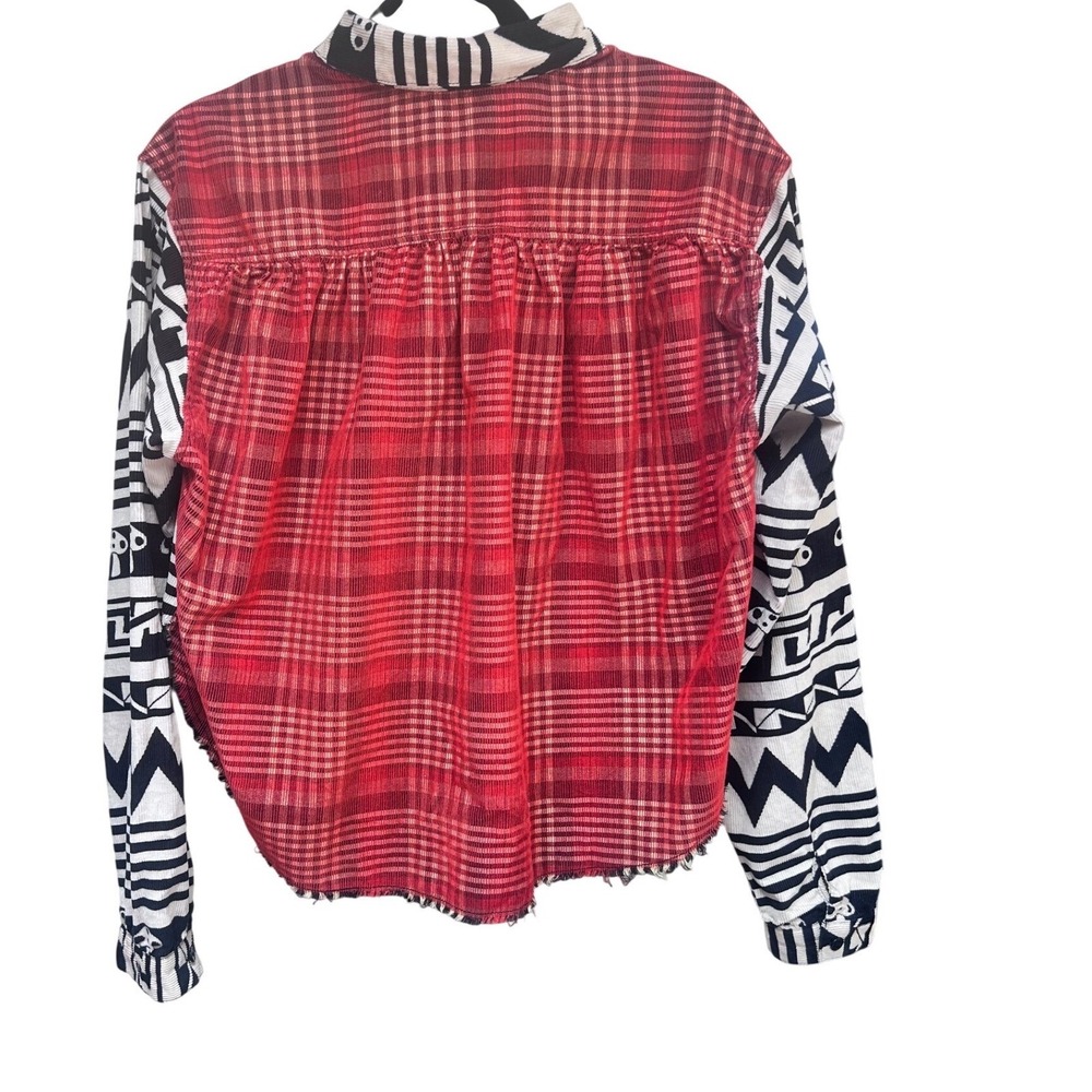 BDG Urban Outfitters Mushroom Corduroy Plaid Flannel Mixed Media Shirt Large - Picture 3 of 5